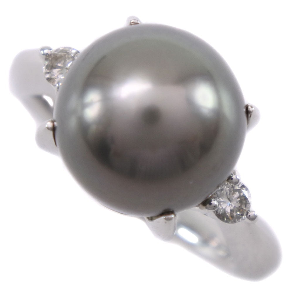 Ladies' Rank A Used, 11.5 Size Pearl, 11mm Pt900 Platinum Ring with Black Pearl & 0.13ct Diamond, Grey