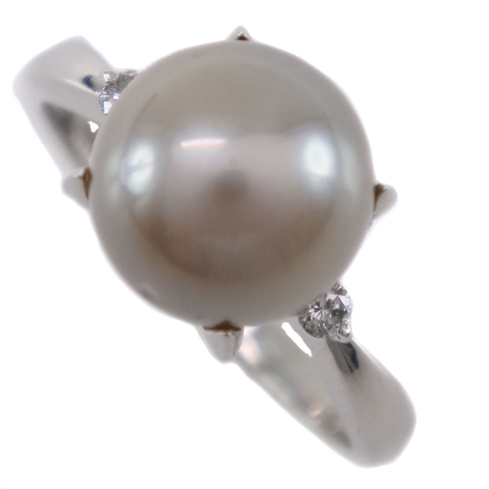 Ladies' Premium Grade (A+) Used, Size 13 Pearl Ring, Grey 9.5mm Pt900 Platinum with Black Pearl and 0.07ct Diamond