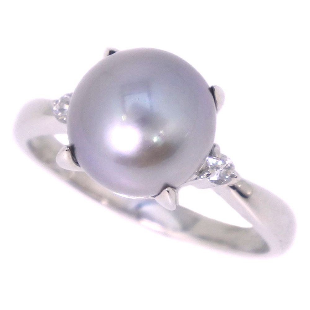 [LuxUness]  Elite (SA) Rank, Ladies' Used, Size 13 Pearl Ring, Black 9.0mm Pt900 Platinum with Black Pearl and 0.07ct Diamond Metal Ring in Excellent condition
