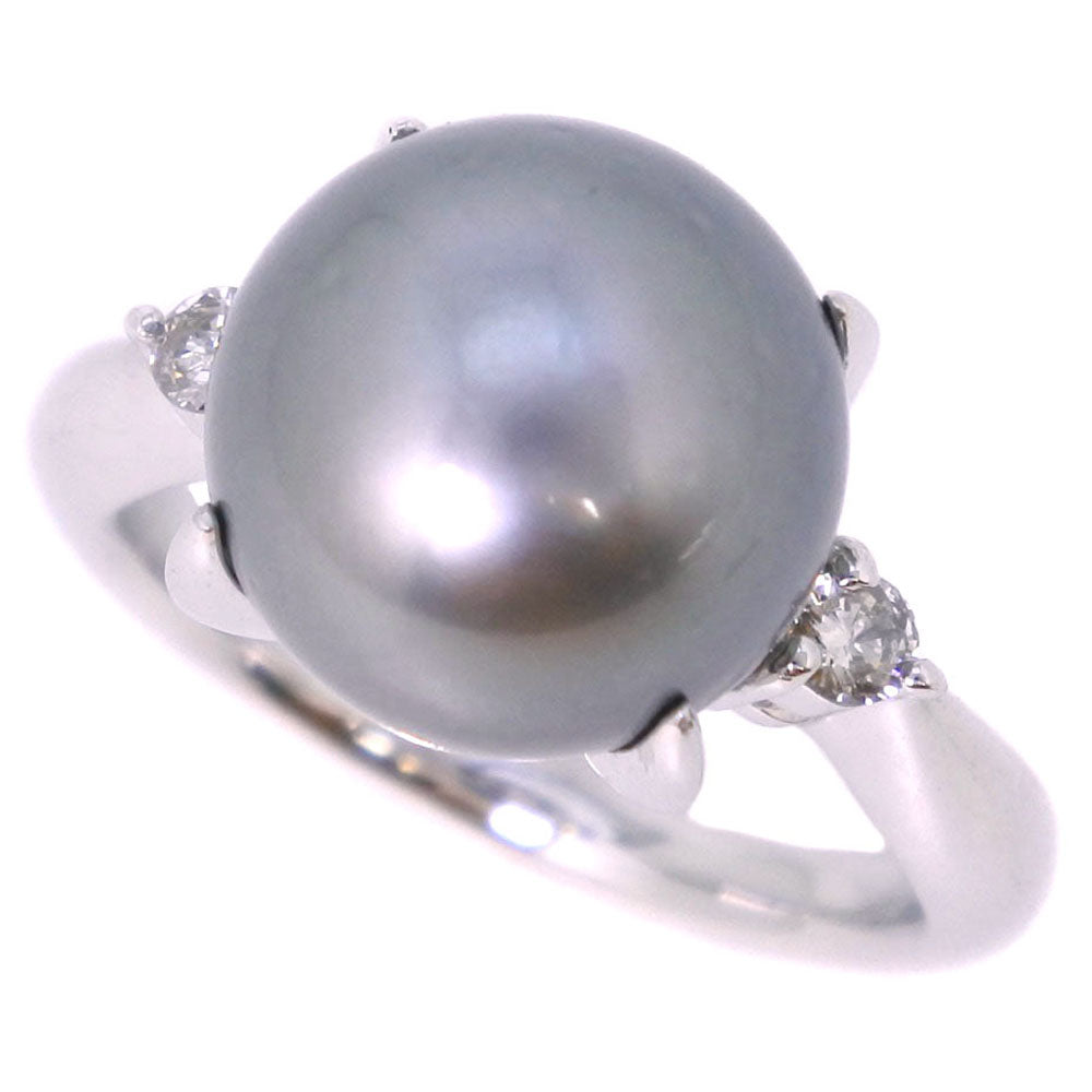 [LuxUness]  Ladies' Premier (SA) Used, Size 11 Pearl, 11.5mm Pt900 Platinum Ring with Black Pearl & 0.13ct Diamond, Black Metal Ring in Excellent condition