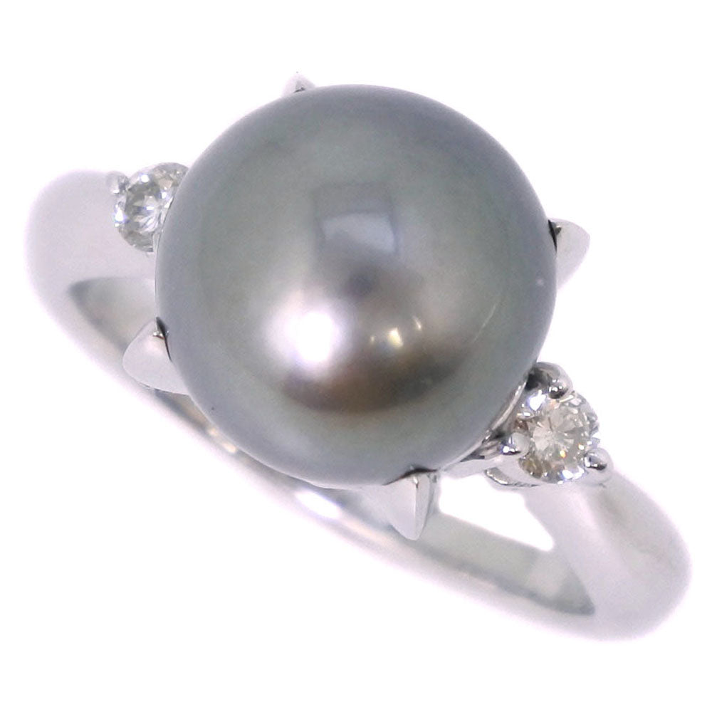 [LuxUness]  High-End (SA) Ladies' Used, Size 11.5 Pearl, 10.5mm Pt900 Platinum Ring with Black Pearl & 0.13ct Diamond, Black Metal Ring in Excellent condition