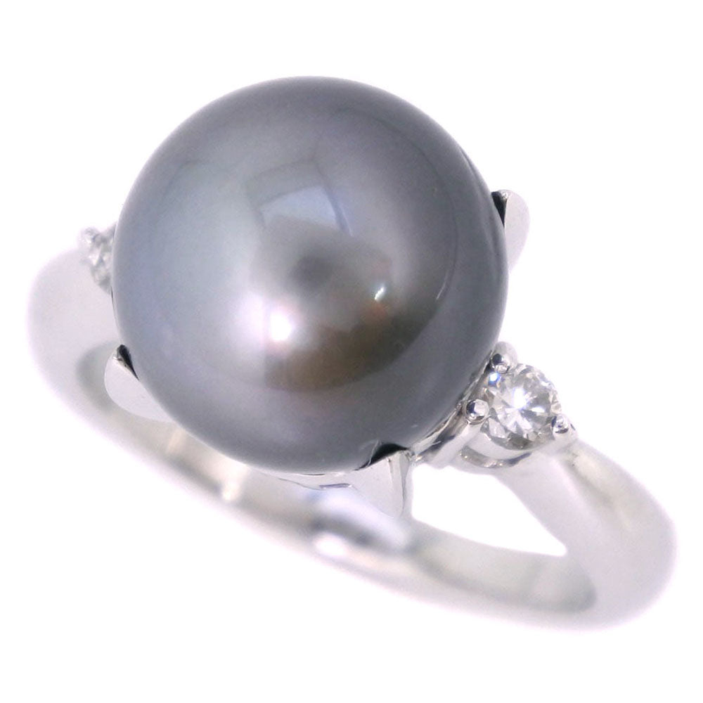Exclusive (SA) Ladies' Used, Size 11.5 Pearl, 11.0mm Pt900 Platinum Ring With Black Pearl & 0.13ct Diamond, Black