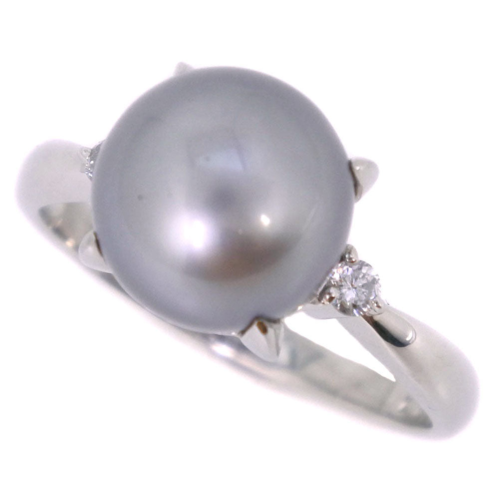 [LuxUness]  Attractive 13 Size Pearl Ring with 9.5mm Platinum Pt900 and Black Pearl Diamond for Women, Second-Hand, SA Grade Metal Ring in Excellent condition