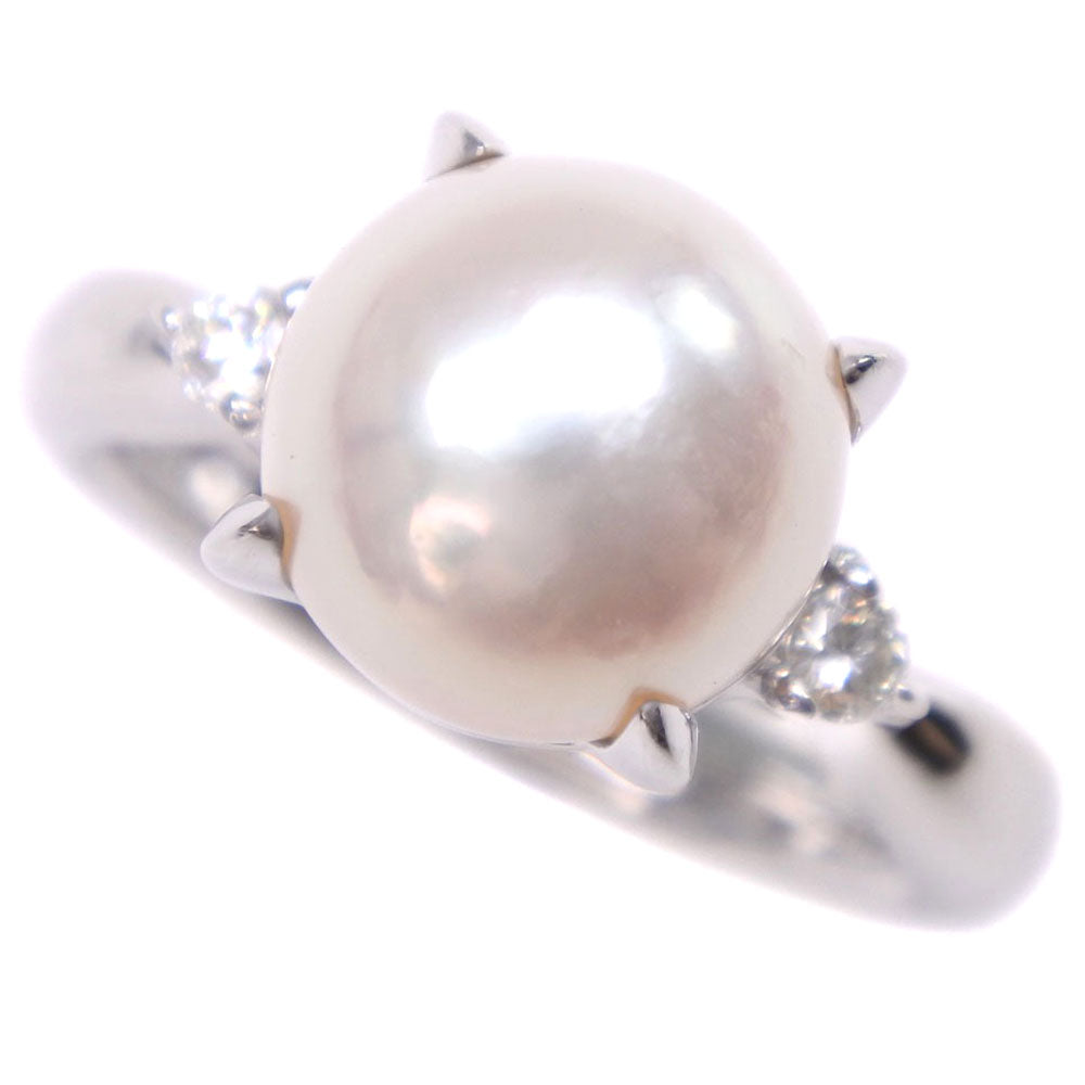 Classy 9.5 Size Pearl Ring Featuring 9.5mm Platinum Pt850, Pearl, and Diamond in Pearl White, Second-Hand, SA Grade