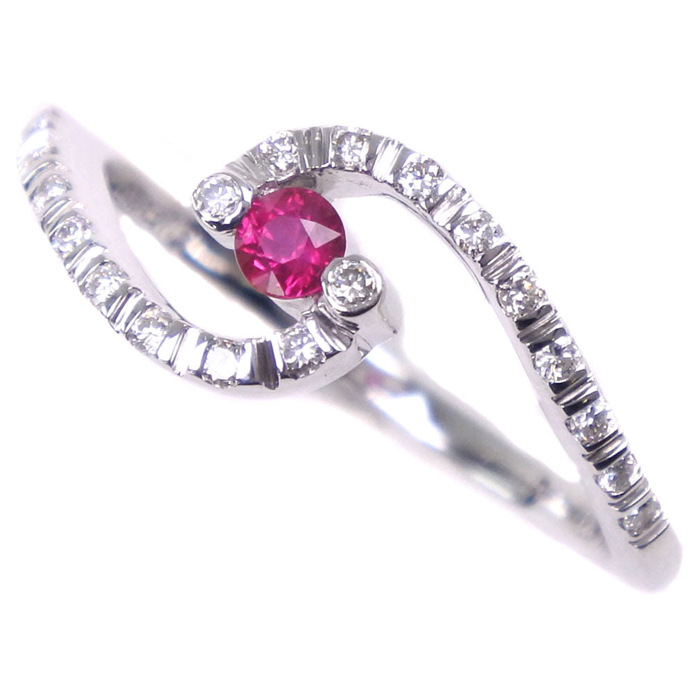 [LuxUness]  Glamorous 12 Size Ruby Ring with K18 White Gold, Ruby, and Diamond in Pink, Ladies' Second-Hand, SA Grade Metal Ring in Excellent condition
