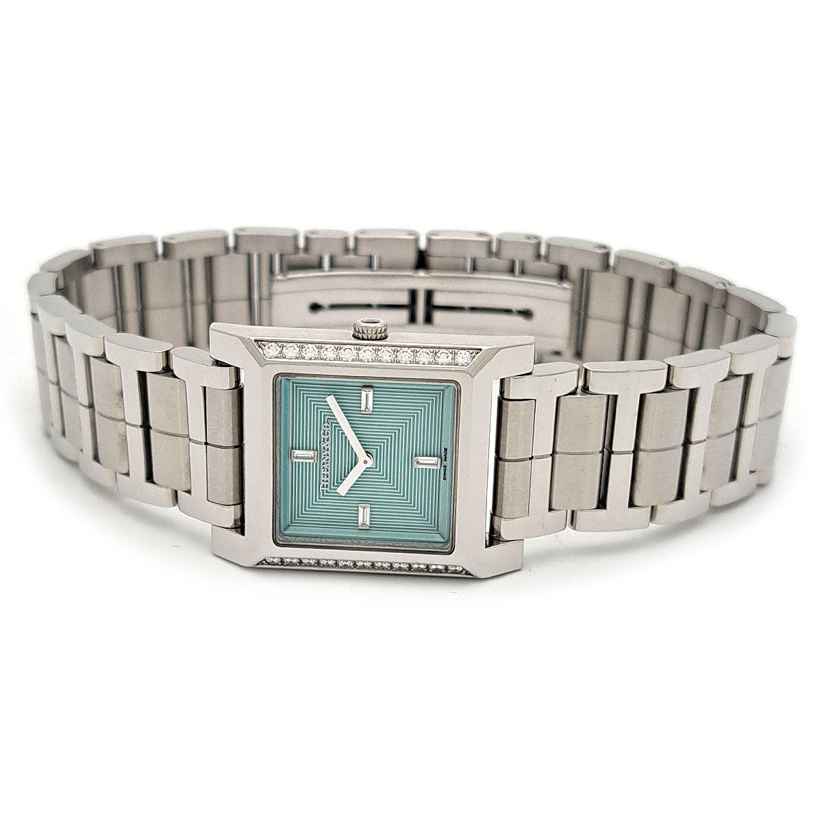 Tiffany & Co Makers Square Ladies Watch with Bezel Diamond 67460537, Quartz, Stainless Steel (Pre-Owned) 6.7460537E7