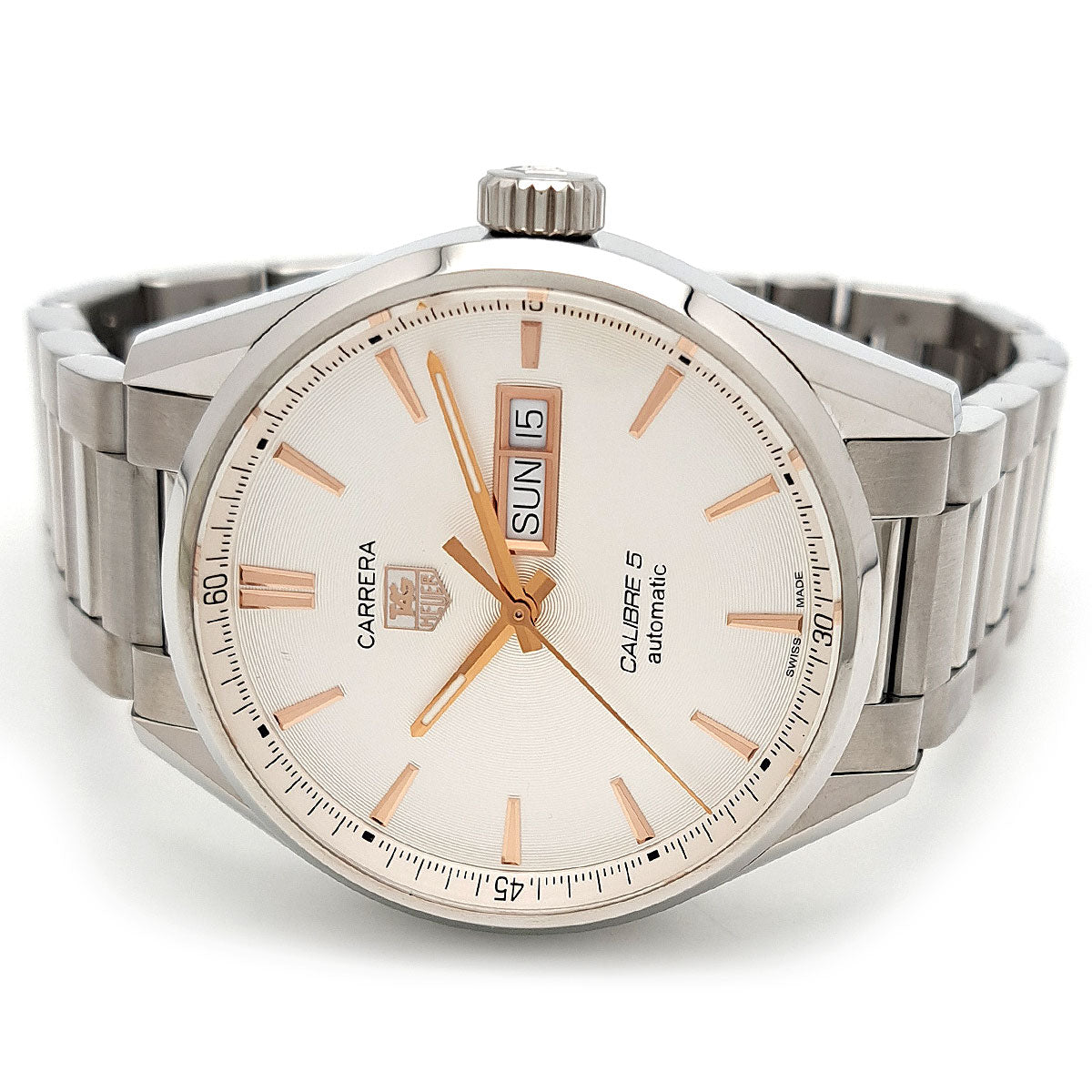 TAG HEUER Carrera Calibre 5 Day-Date WAR201D.BA0723 Automatic Stainless Steel Men’s Pre-owned Watch WAR201D.BA0723