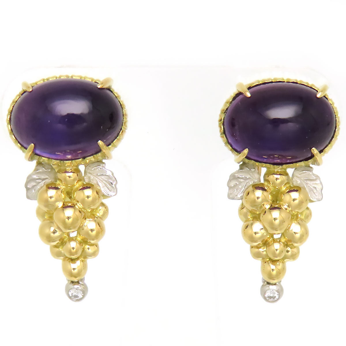 Nobuko Ishikawa Ladies' Amethyst Grape Earrings Pt900 K18 (K18YG) (Pre-owned, Excellent Condition) -