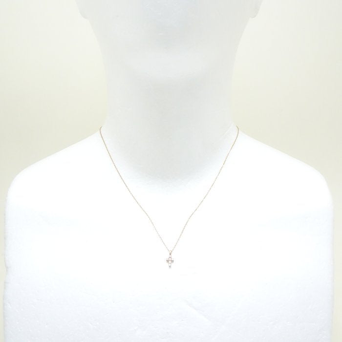 4℃ K10PG Pink Gold Diamond Cross Necklace