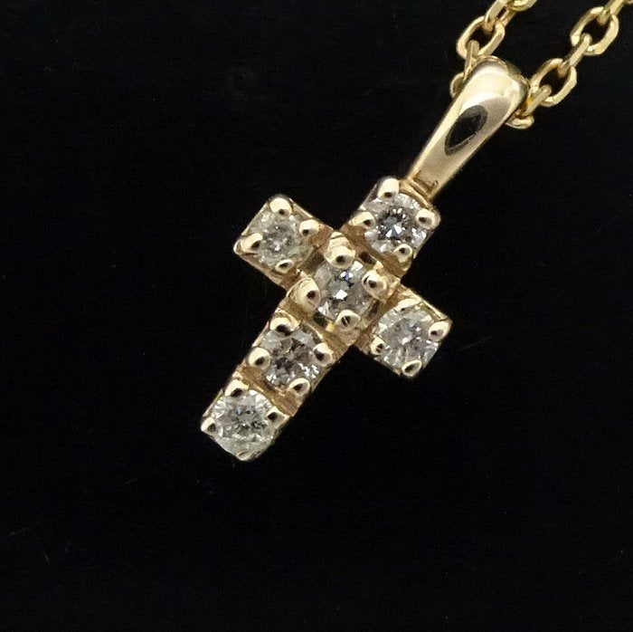 4℃ K10PG Pink Gold Diamond Cross Necklace