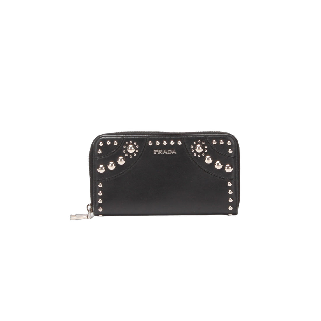 Prada Studded Leather Zip Around Wallet Leather Long Wallet in Very Good Condition