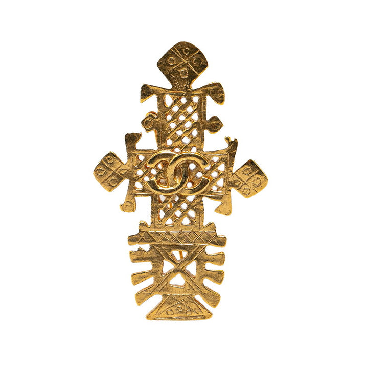 Chanel Vintage Cross Motif Brooch Gold