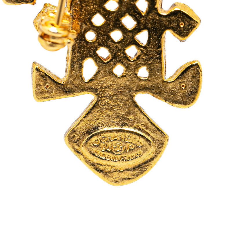 Chanel Vintage Cross Motif Brooch Gold