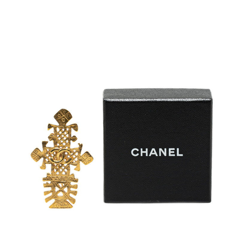 Chanel Vintage Cross Motif Brooch Gold