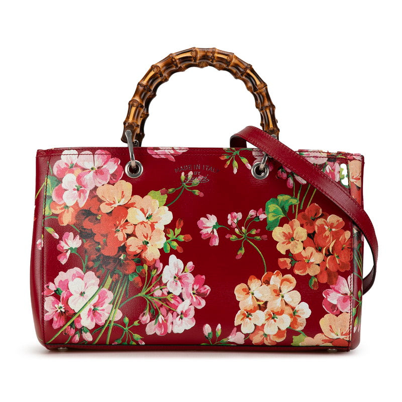 Gucci Bamboo Shopper Medium Blooms Leather Handbag