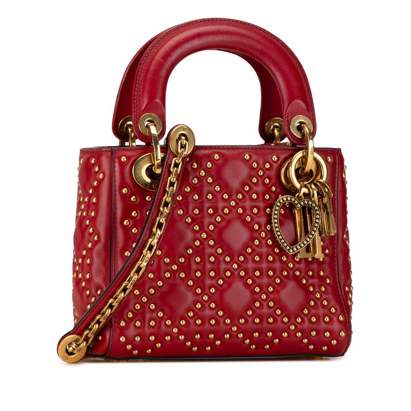 Dior Lady Dior Studded Mini Handbag Red Leather in Great Condition