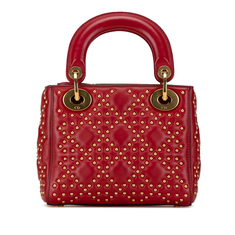 Dior Lady Dior Studded Mini Handbag Red Leather in Great Condition