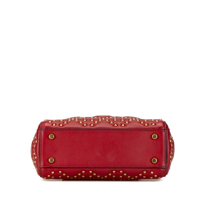 Dior Lady Dior Studded Mini Handbag Red Leather in Great Condition