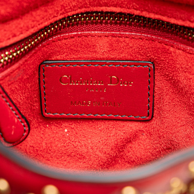 Dior Lady Dior Studded Mini Handbag Red Leather