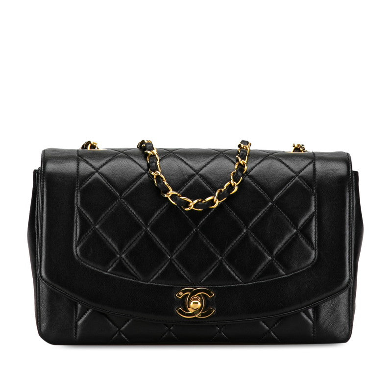 Chanel Matelasse Diana 25 Chain Shoulder Bag Black Lambskin