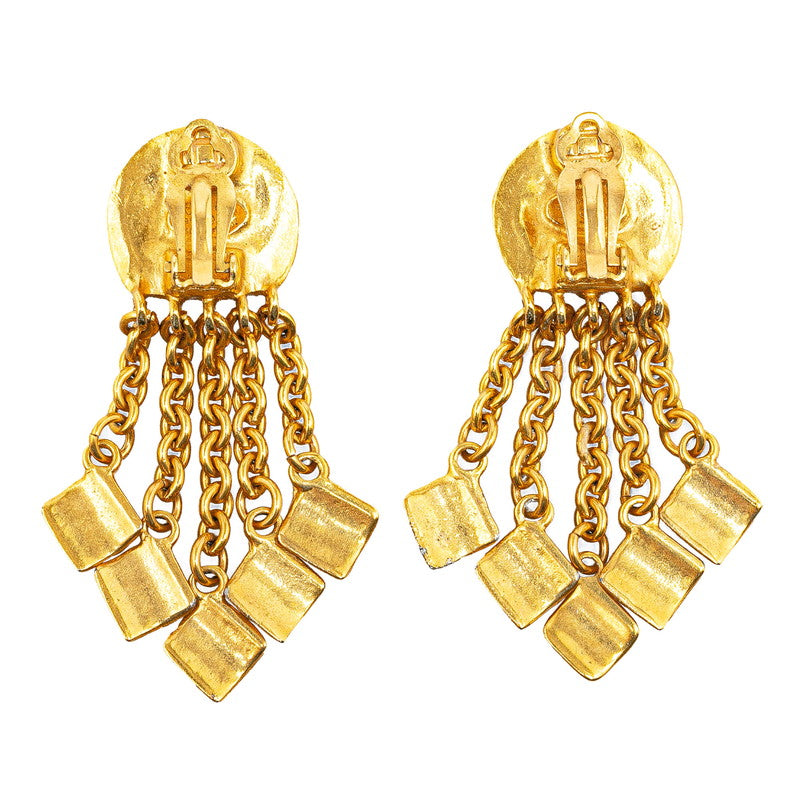 Chanel Vintage Coco Mark Swing Earrings Gold Plated