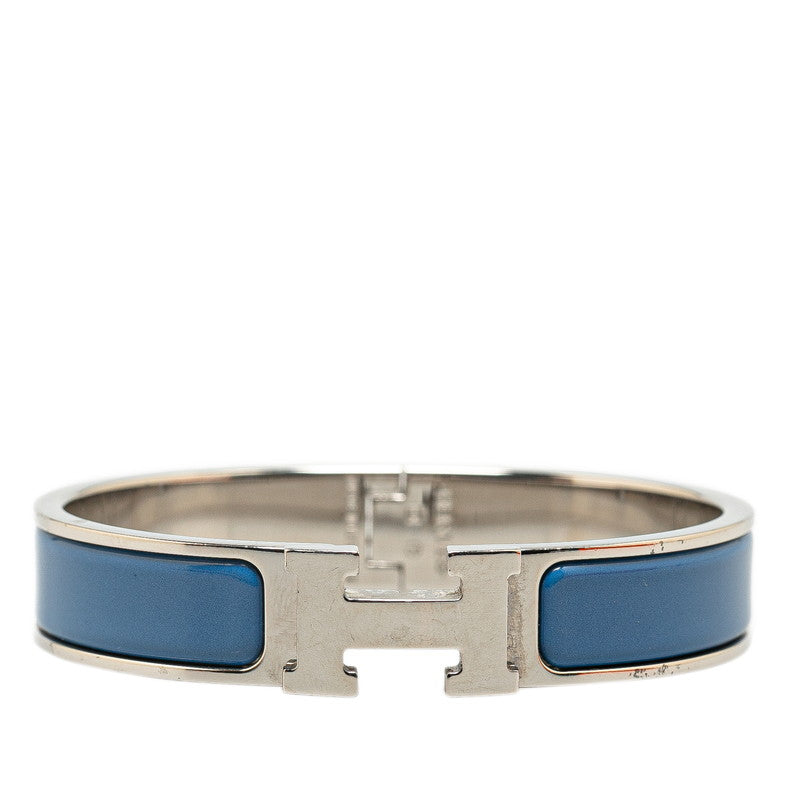 Hermes Click Clack H PM Bangle Silver Blue Metal in Very Good Condition