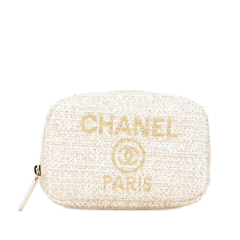 Chanel Tweed Deauville Pouch White Gold in Very Good Condition