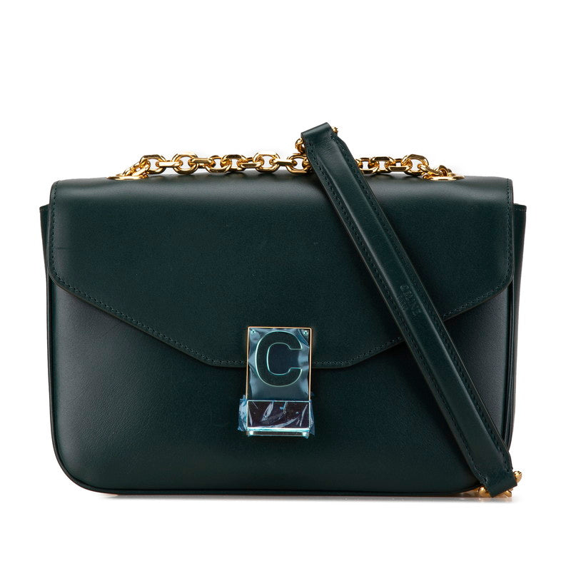 Celine Medium C Chain Shoulder Bag Dark Green Leather