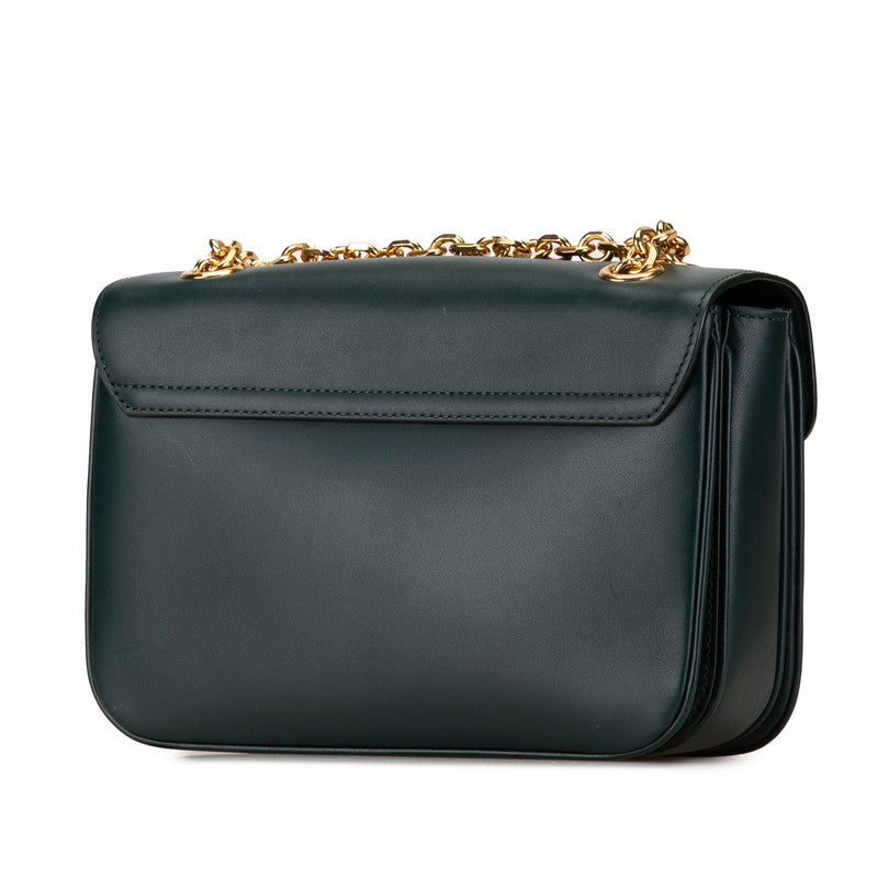 Celine Medium C Chain Shoulder Bag Dark Green Leather