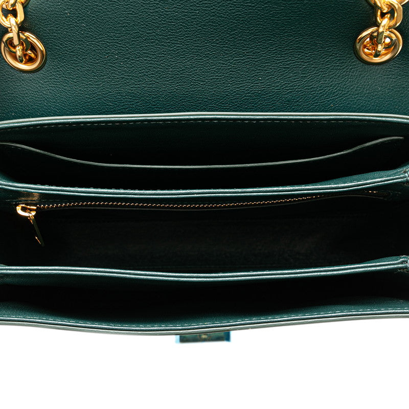 Celine Medium C Chain Shoulder Bag Dark Green Leather