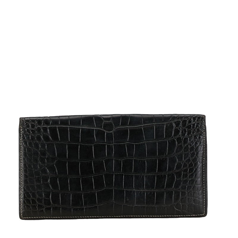 Hermes Long Wallet Black Used in Good Condition