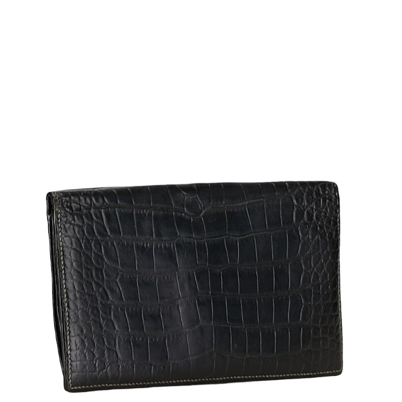 Hermes Alligator Long Wallet Black Used in Good Condition