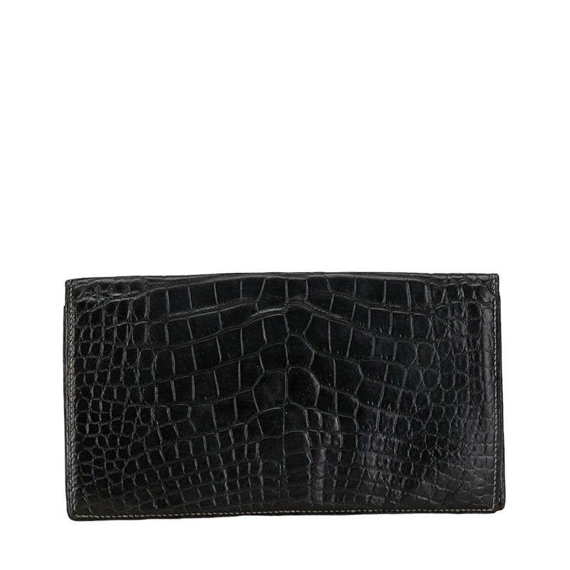 Hermes Alligator Long Wallet Black Used in Good Condition