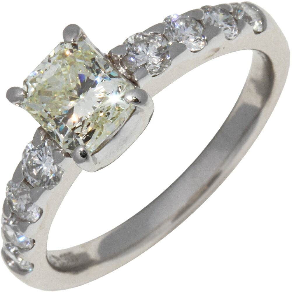 Pt900 Platinum Diamond Ring 1.013ct Light Yellow-SI1-Medium Blue in Great Condition