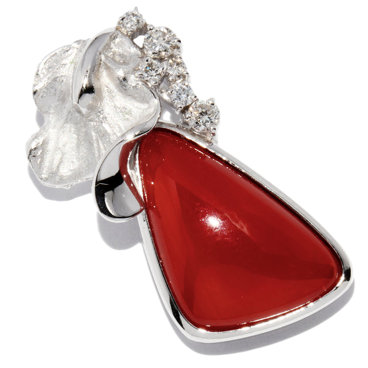 K18WG Coral Diamond Pendant Top