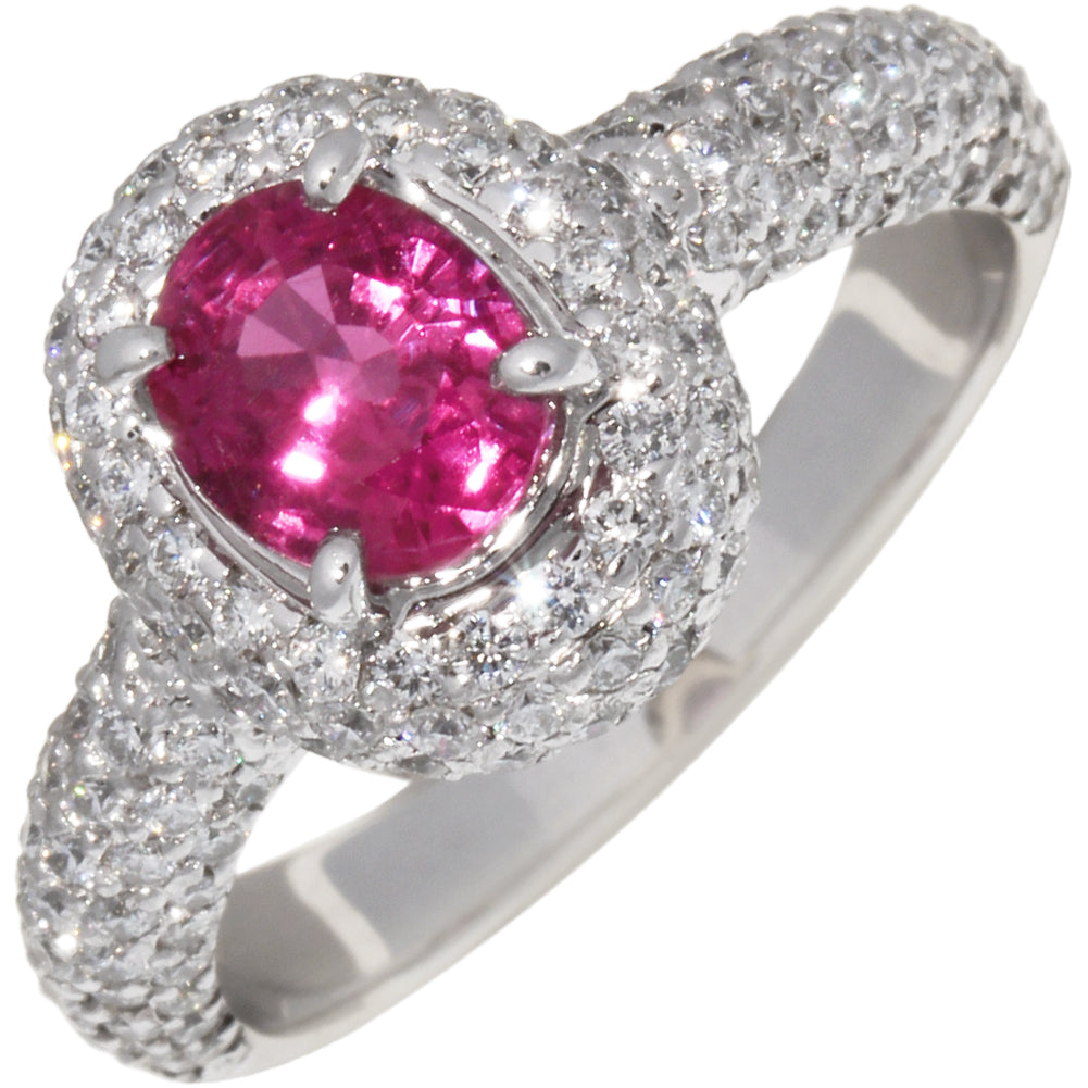 K18WG White Gold Ruby 1.55ct Diamond 1.066ct Ring Size 13 in Great Condition