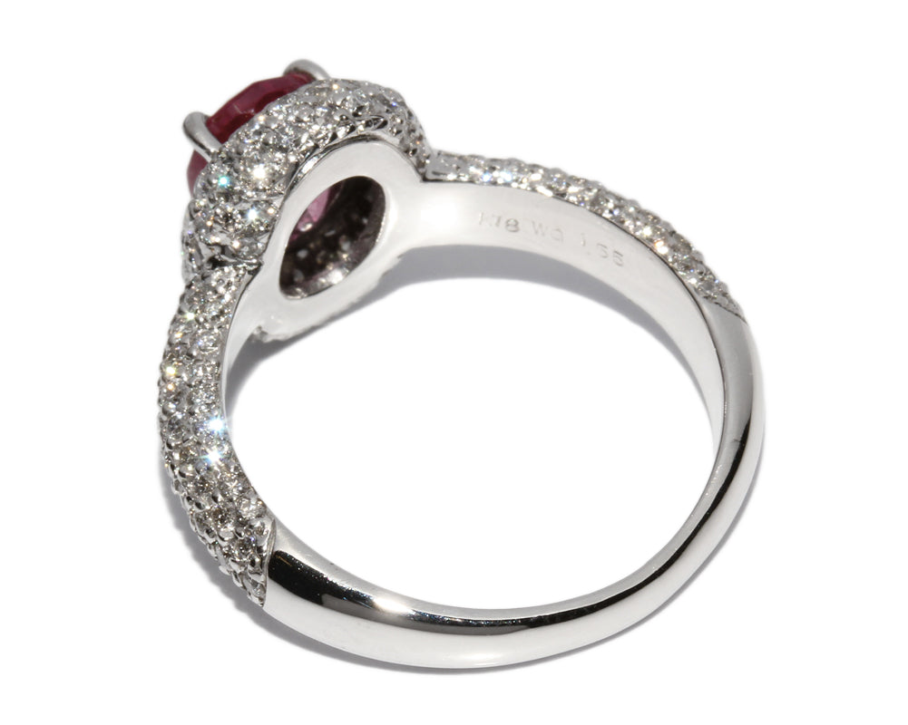 K18WG White Gold Ruby 1.55ct Diamond 1.066ct Ring Size 13 in Great Condition