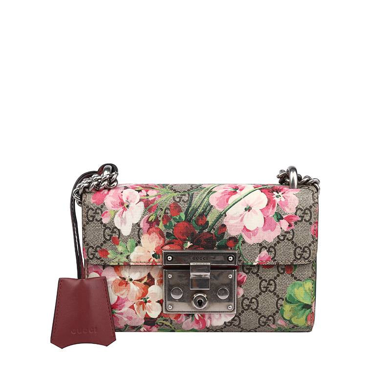 Gucci Small GG Supreme Blooms Padlock Shoulder Bag Canvas Shoulder Bag 409487 in Very Good Condition