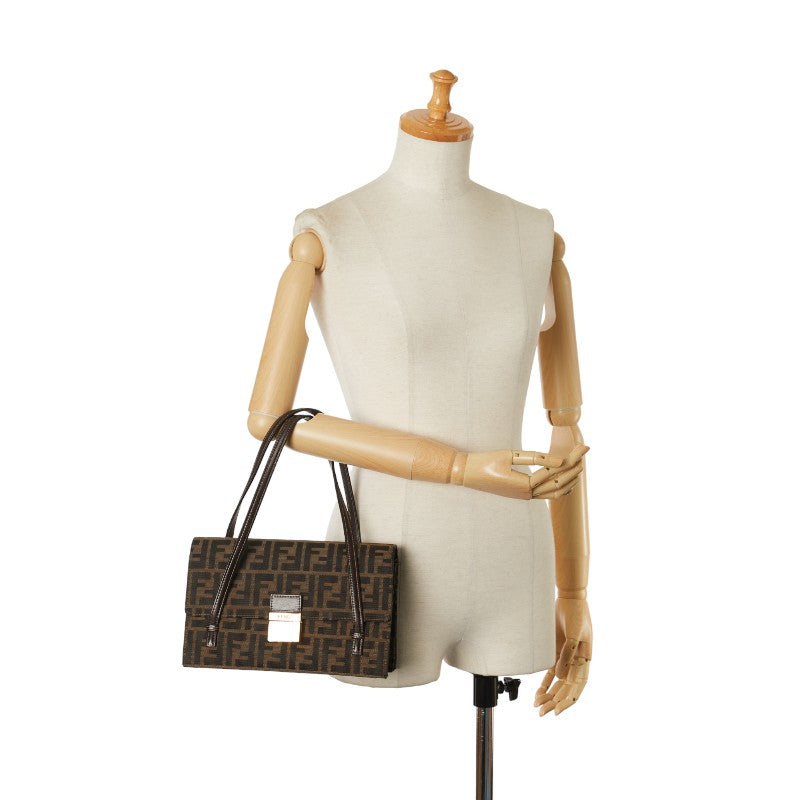 Fendi Zucca Canvas Leather Handbag Brown