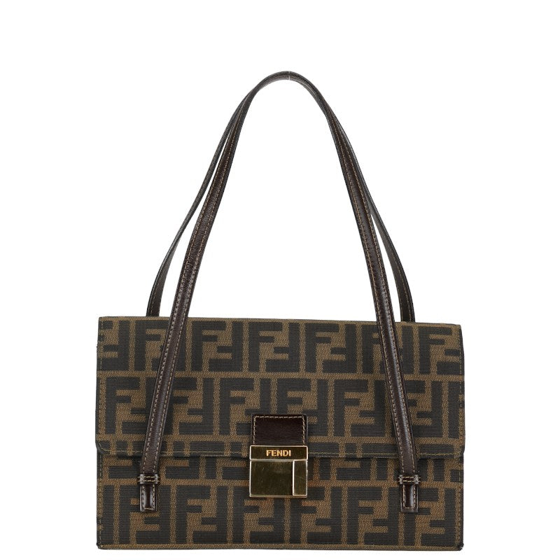 Fendi Zucca Canvas Leather Handbag Brown