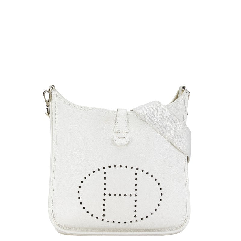 Hermes Evelyne PM Leather Crossbody Bag White Silver in Good Condition