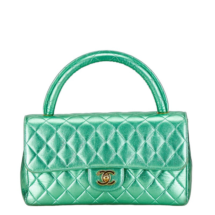 Chanel Leather Coco Mark Matelasse Handbag Green Gold in Very Good Condition