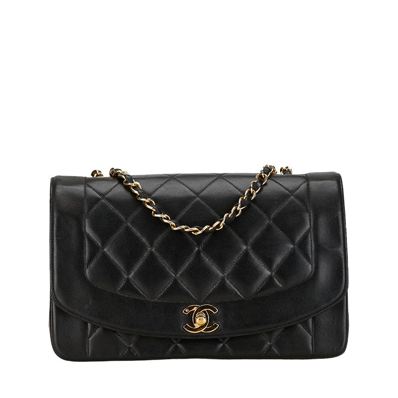 Chanel Diana 25 Chain Shoulder Bag Black Lambskin