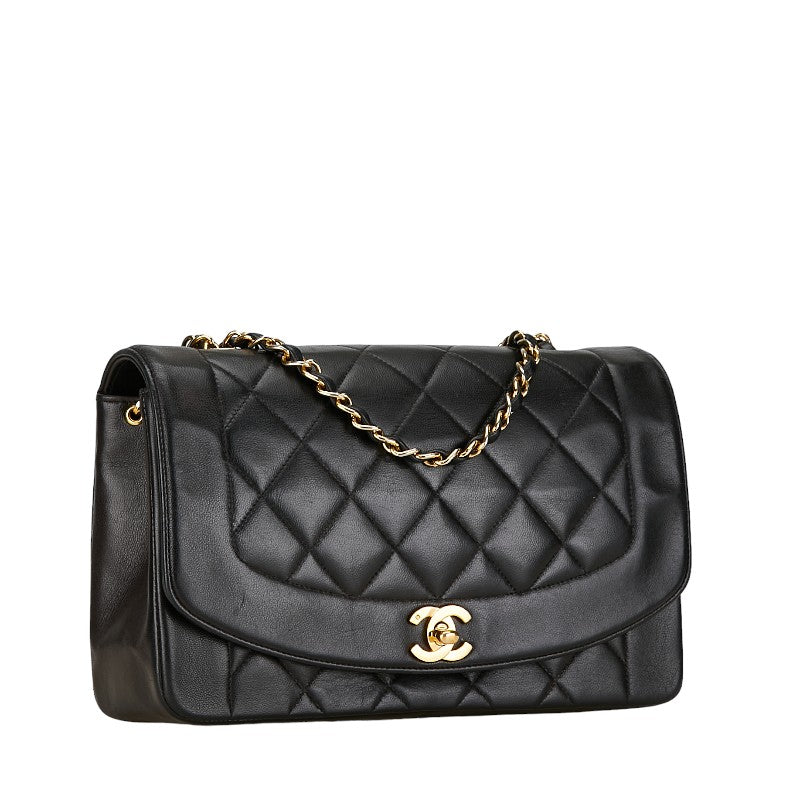 Chanel Diana 25 Chain Shoulder Bag Black Lambskin