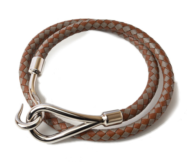 Hermes Leather Jumbo Braided Bracelet Brown/Gray in Excellent Condition