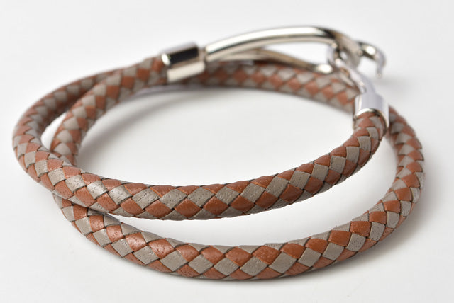 Hermes Leather Jumbo Braided Bracelet Brown/Gray in Excellent Condition