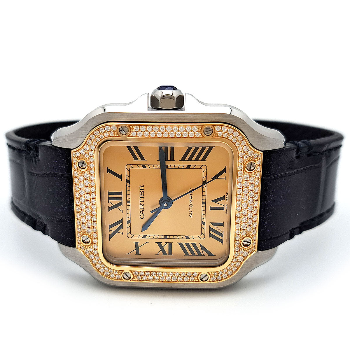 CARTIER Santos MM Bezel Diamond W3SA0007 Yellow Gold/Stainless Steel Automatic Men's Watch W3SA0007