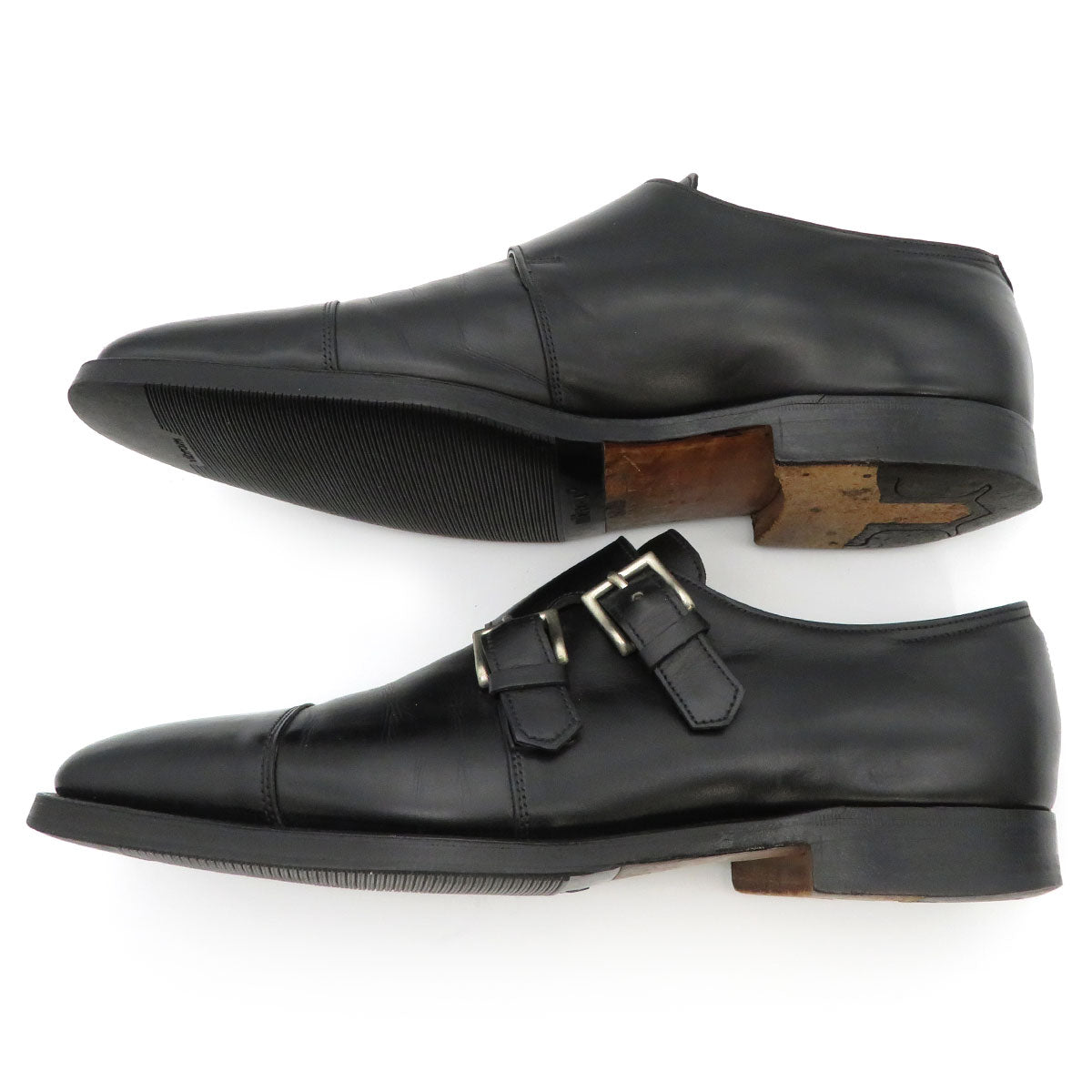 John Lobb Black Leather Double Monk Strap Shoes