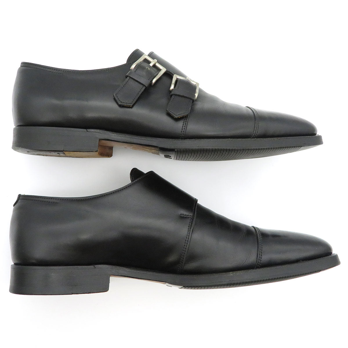 John Lobb Black Leather Double Monk Strap Shoes