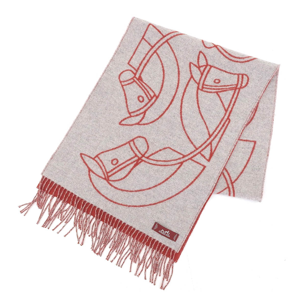 Hermes Cashmere Scarf Red Gray